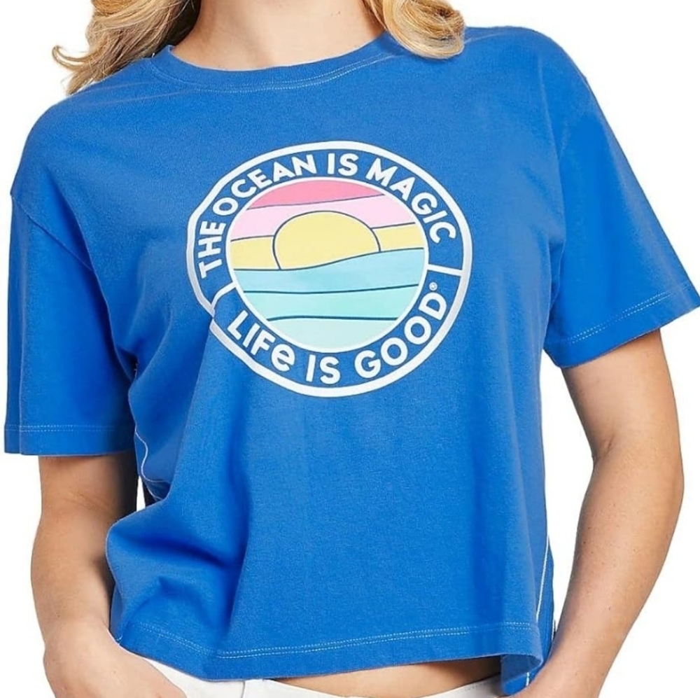 Life is Good The Ocean is Magic Short Sleeve Boxy Tee Size Large